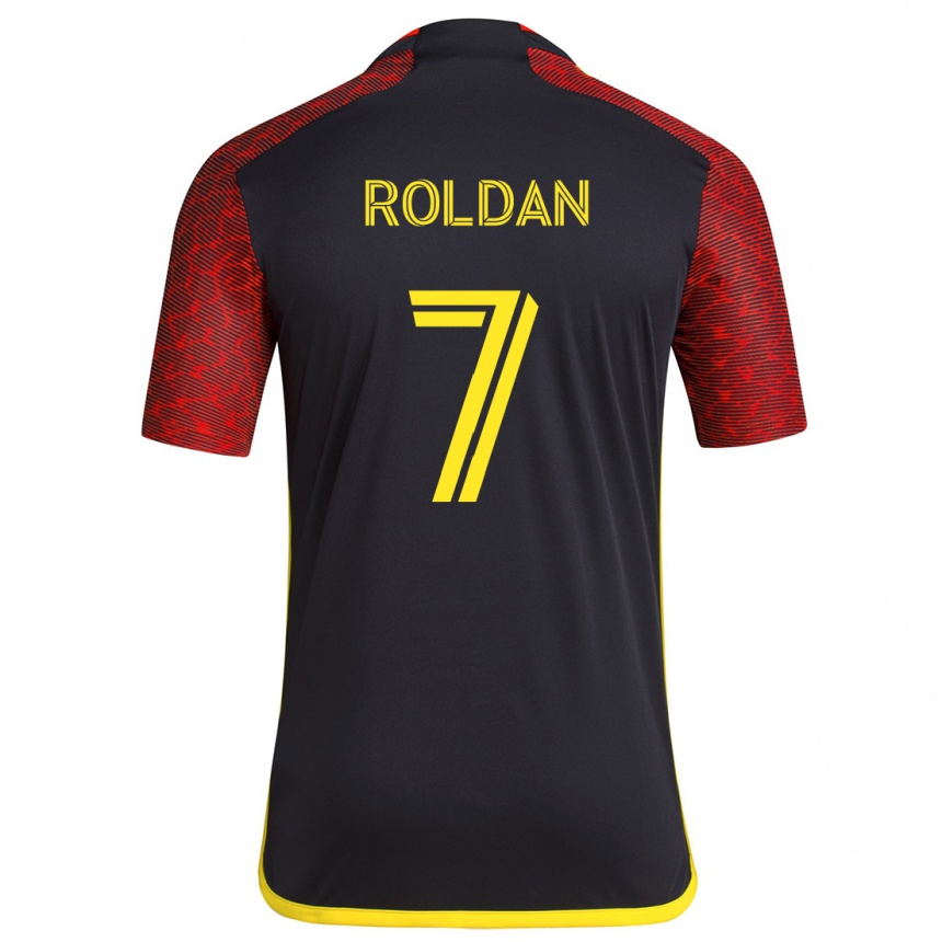 Kids Football Cristian Roldán #7 Red Black Away Jersey 2024/25 T-Shirt Canada