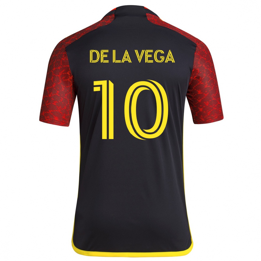 Kids Football Pedro De La Vega #10 Red Black Away Jersey 2024/25 T-Shirt Canada