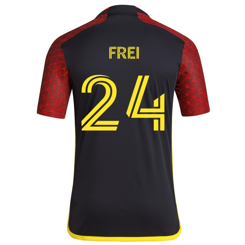 Kids Football Stefan Frei #24 Red Black Away Jersey 2024/25 T-Shirt Canada