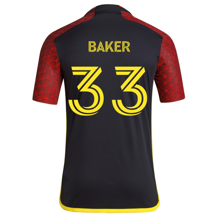 Kids Football Cody Baker #33 Red Black Away Jersey 2024/25 T-Shirt Canada