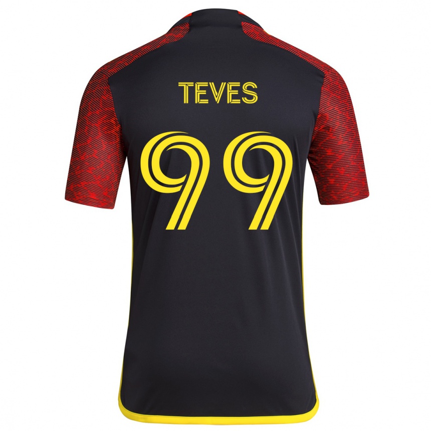 Kids Football Dylan Teves #99 Red Black Away Jersey 2024/25 T-Shirt Canada