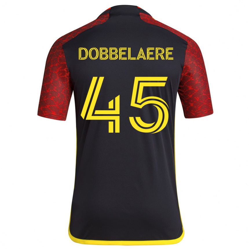 Kids Football Ethan Dobbelaere #45 Red Black Away Jersey 2024/25 T-Shirt Canada