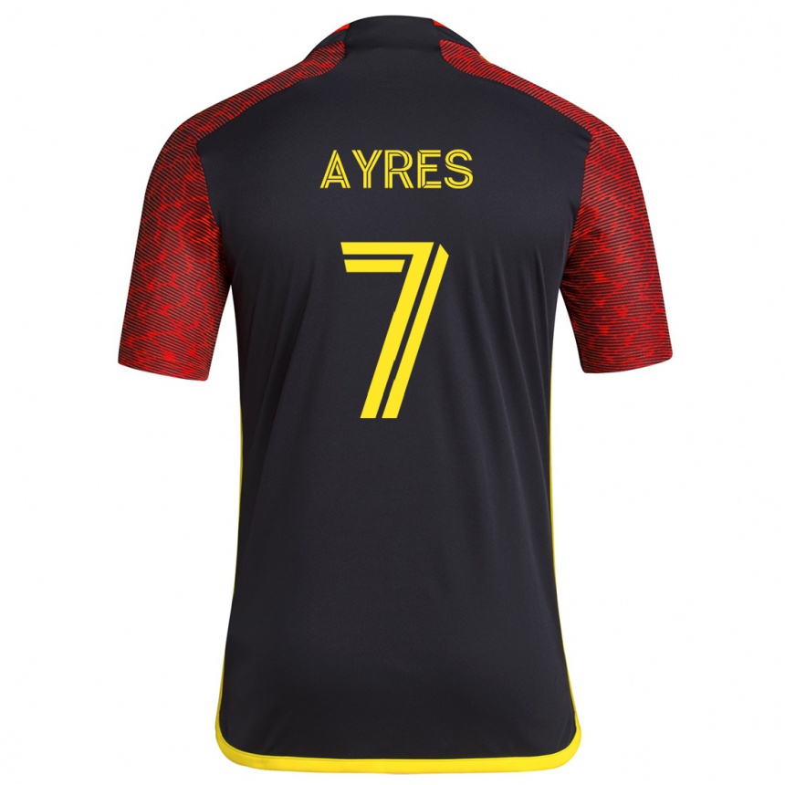 Kids Football Melina Ayres #7 Red Black Away Jersey 2024/25 T-Shirt Canada