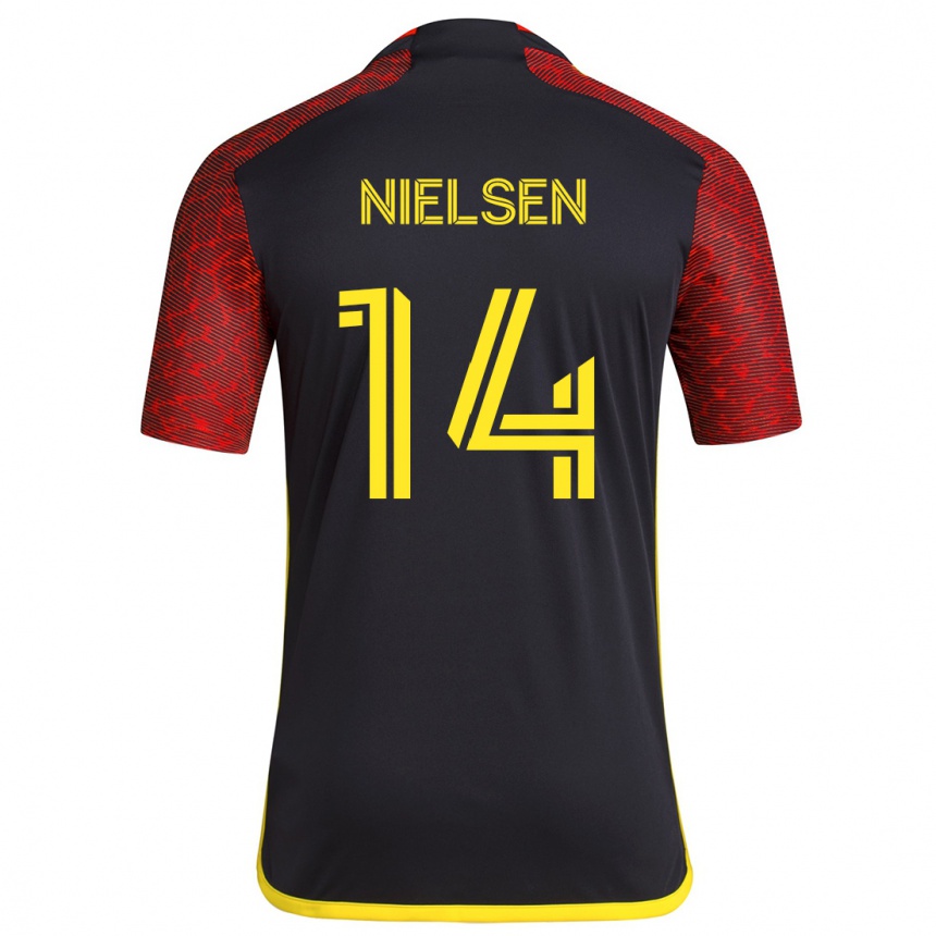 Kids Football Taylor Nielsen #14 Red Black Away Jersey 2024/25 T-Shirt Canada