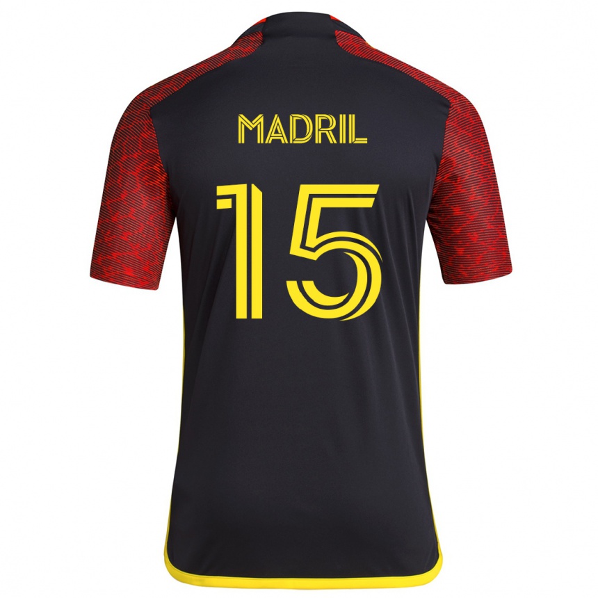 Kids Football Emily Madril #15 Red Black Away Jersey 2024/25 T-Shirt Canada