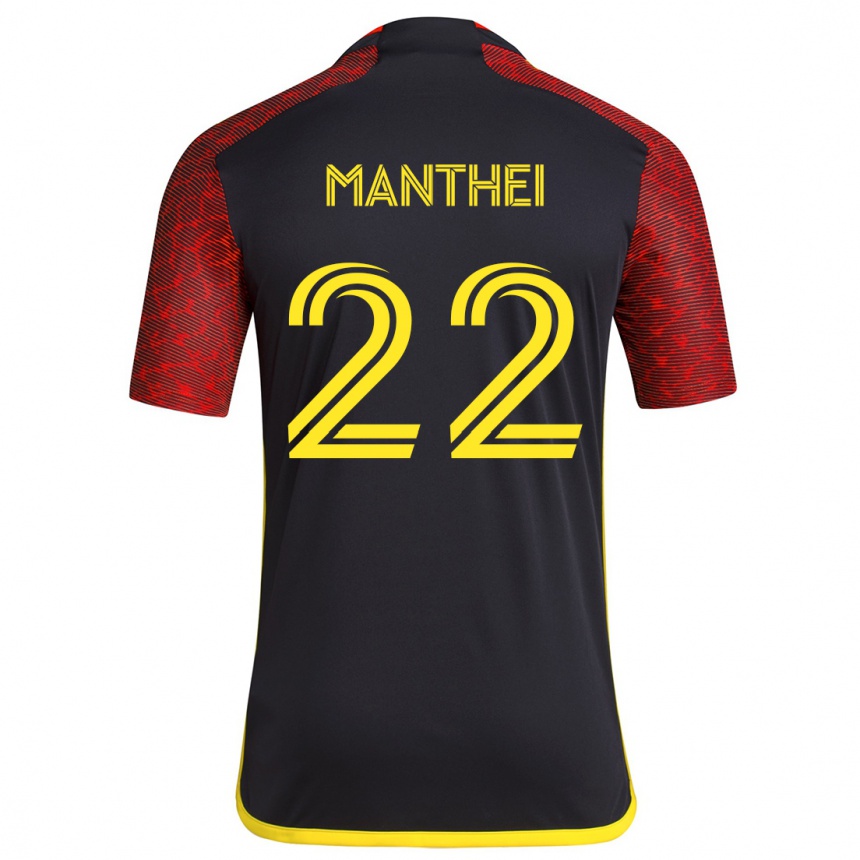 Kids Football Leahi Manthei #22 Red Black Away Jersey 2024/25 T-Shirt Canada