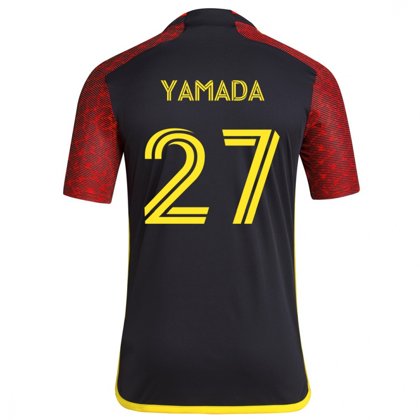 Kids Football Hikari Yamada #27 Red Black Away Jersey 2024/25 T-Shirt Canada