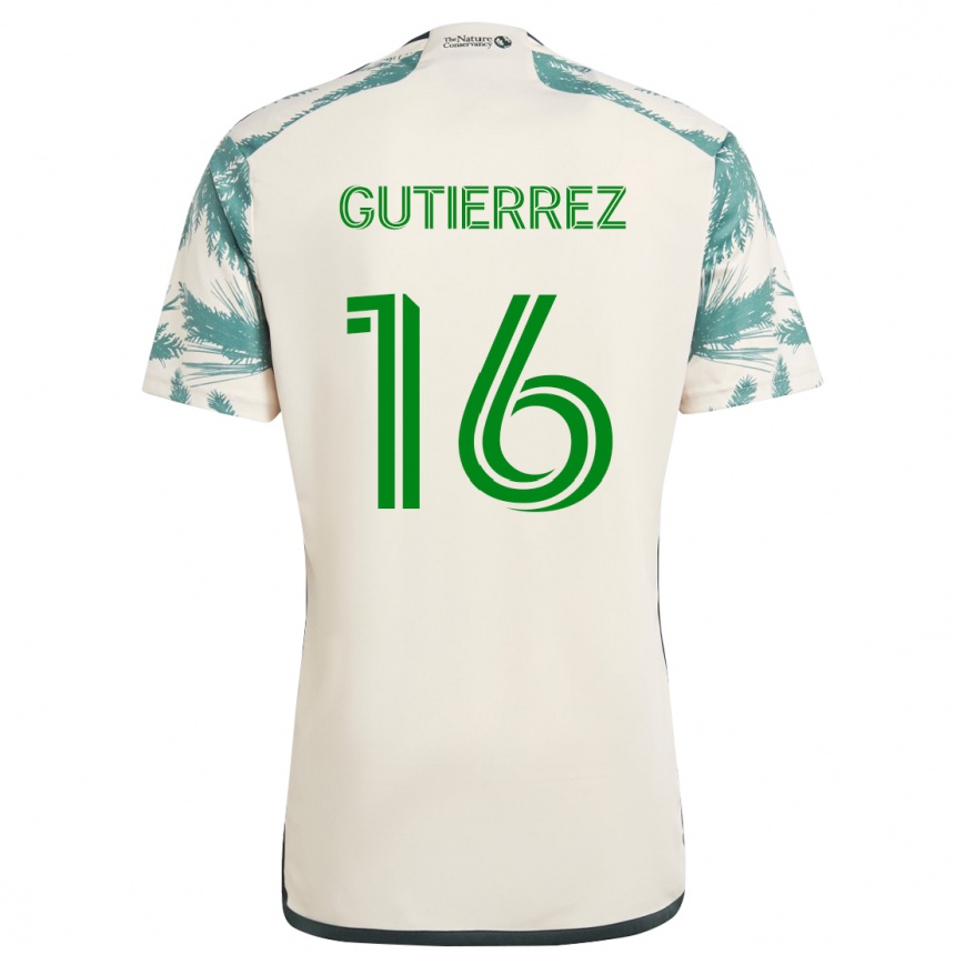 Kids Football Diego Gutiérrez #16 Beige Brown Away Jersey 2024/25 T-Shirt Canada