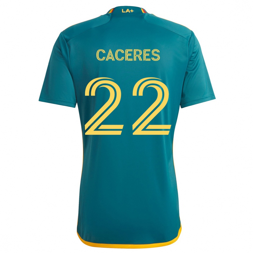 Kids Football Martín Cáceres #22 Green Yellow Away Jersey 2024/25 T-Shirt Canada