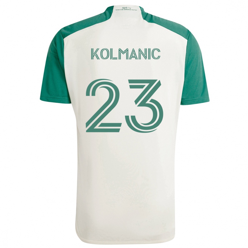 Enfant Football Maillot Zan Kolmanic #23 Couleurs Beiges Vert Tenues Extérieur 2024/25 Canada