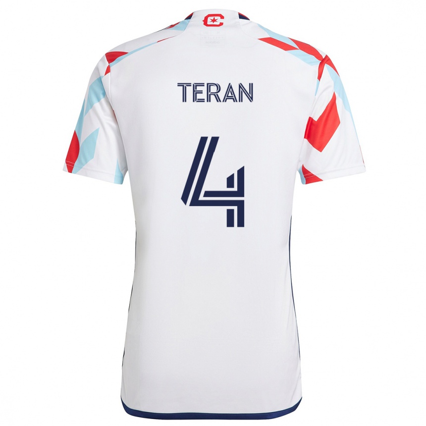 Kids Football Carlos Terán #4 White Red Blue Away Jersey 2024/25 T-Shirt Canada