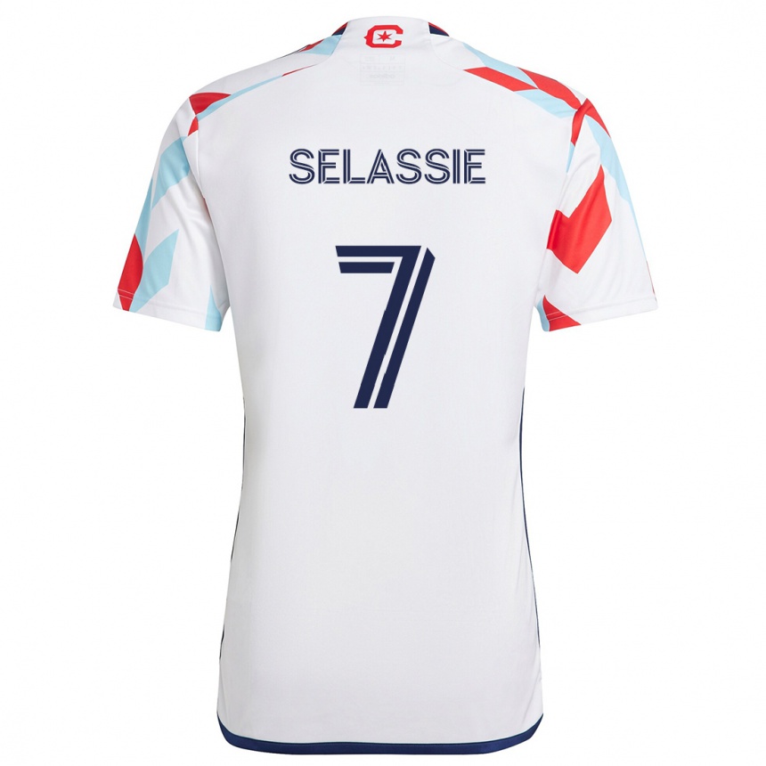 Kids Football Maren Haile-Selassie #7 White Red Blue Away Jersey 2024/25 T-Shirt Canada