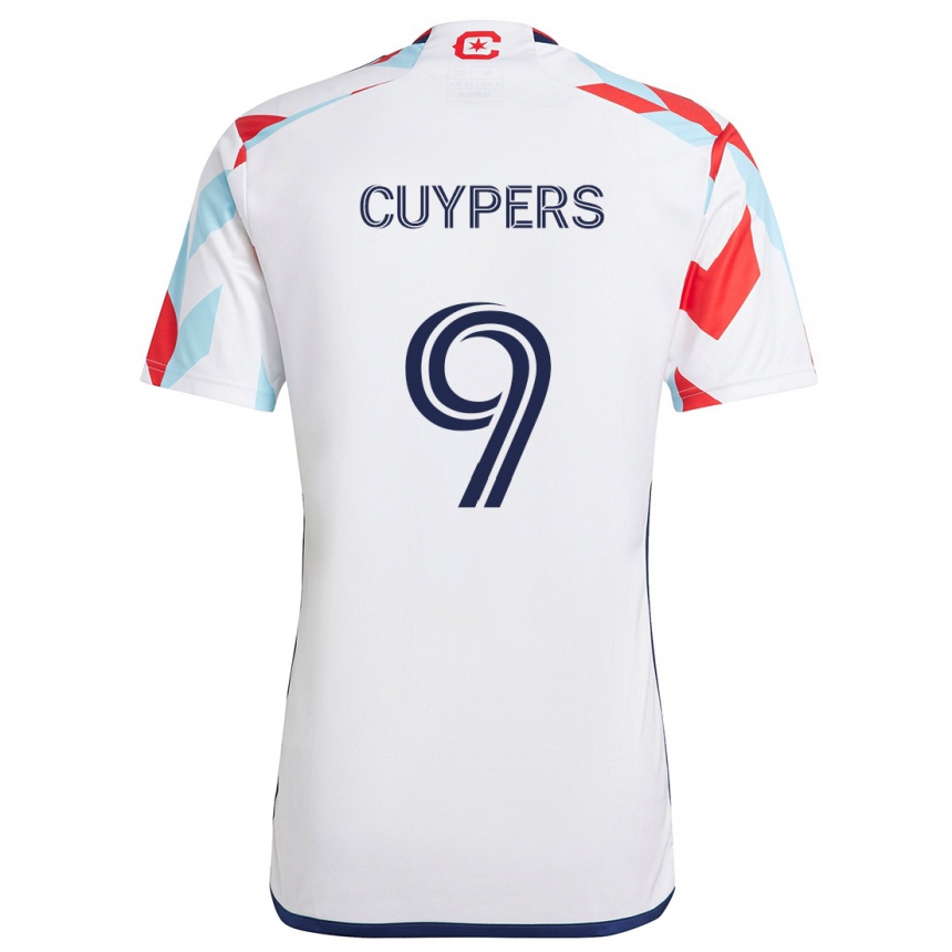 Enfant Football Maillot Hugo Cuypers #9 Blanc Rouge Bleu Tenues Extérieur 2024/25 Canada