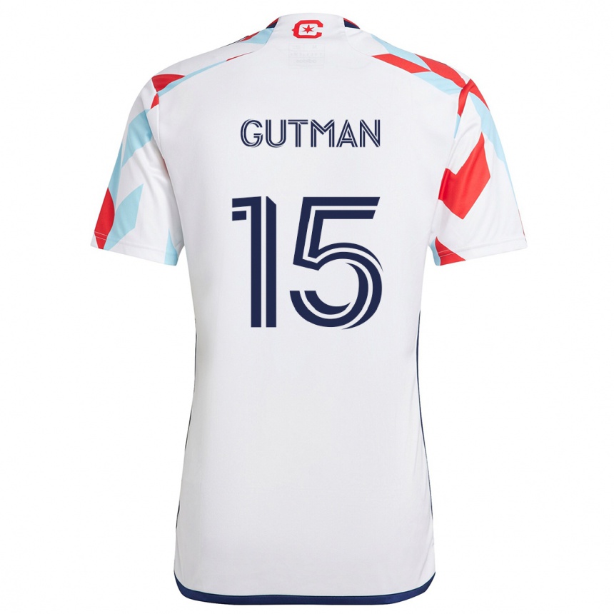 Enfant Football Maillot Andrew Gutman #15 Blanc Rouge Bleu Tenues Extérieur 2024/25 Canada