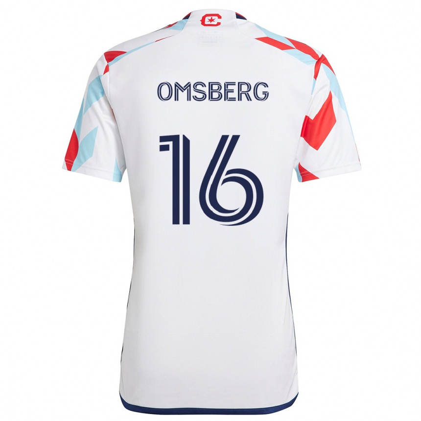 Enfant Football Maillot Wyatt Omsberg #16 Blanc Rouge Bleu Tenues Extérieur 2024/25 Canada