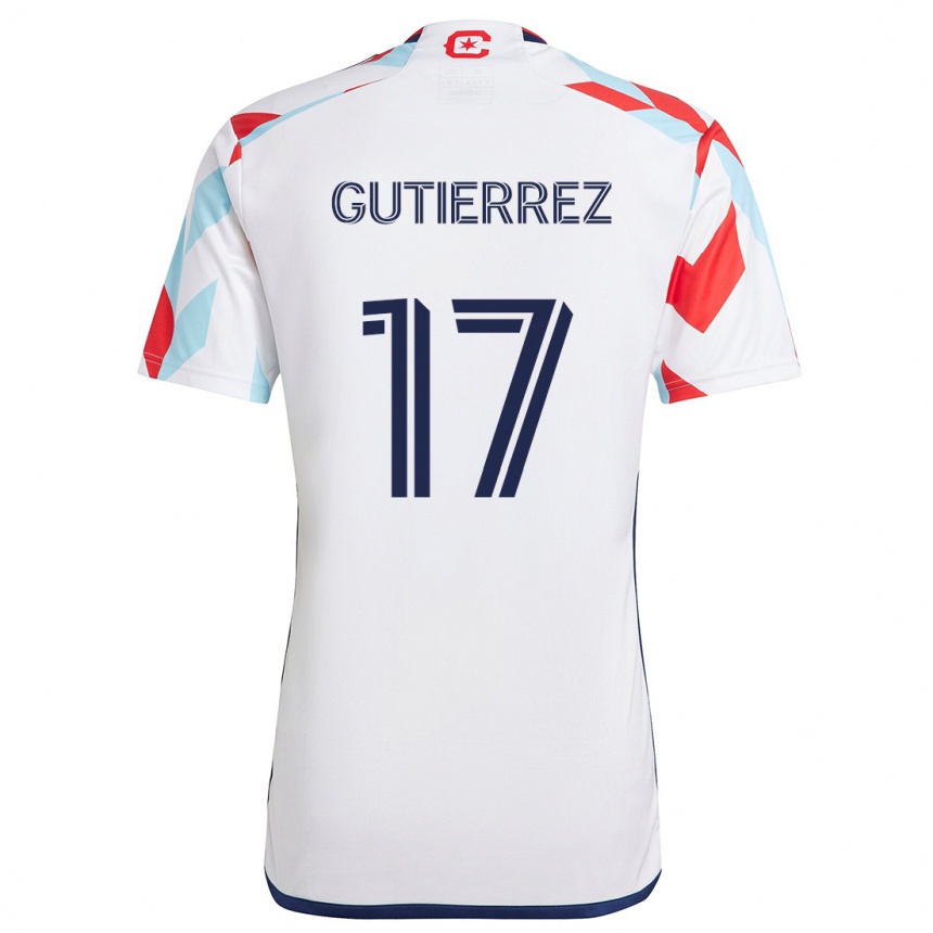 Enfant Football Maillot Brian Gutiérrez #17 Blanc Rouge Bleu Tenues Extérieur 2024/25 Canada