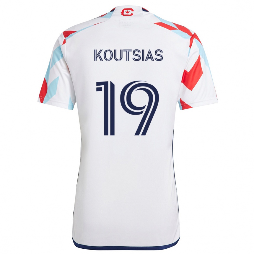 Kids Football Georgios Koutsias #19 White Red Blue Away Jersey 2024/25 T-Shirt Canada