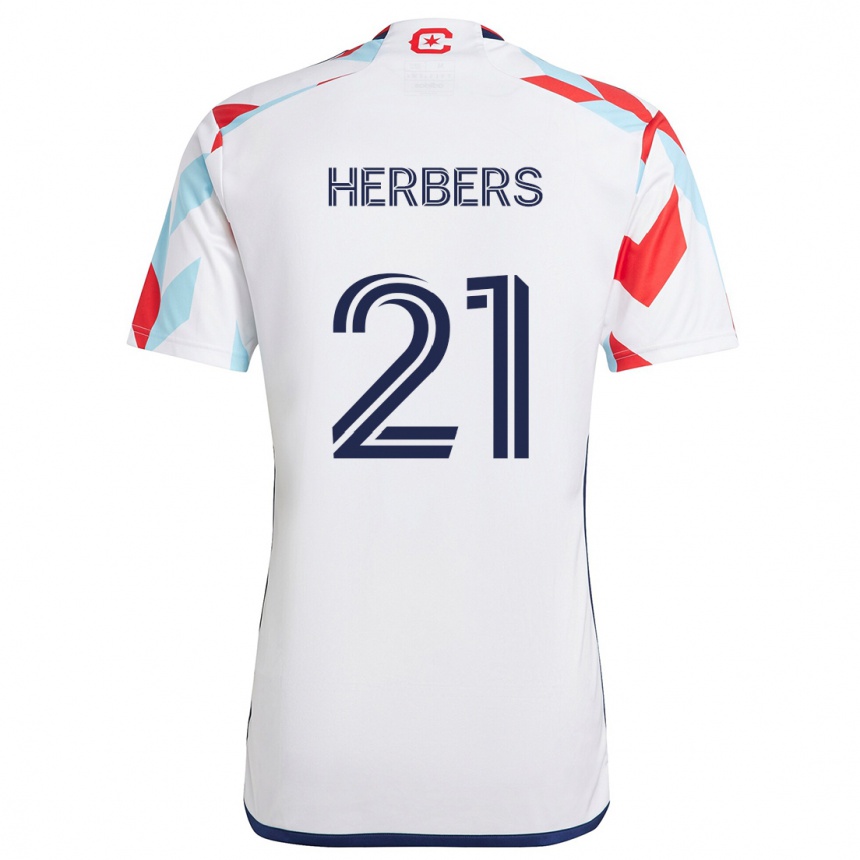 Kids Football Fabian Herbers #21 White Red Blue Away Jersey 2024/25 T-Shirt Canada