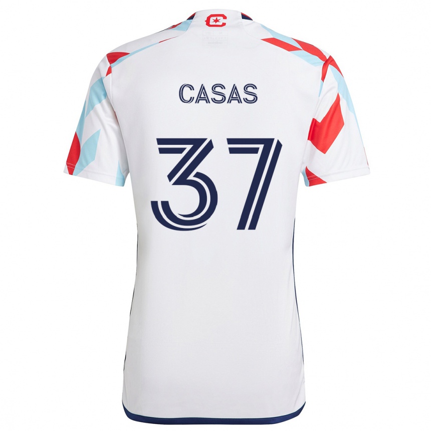 Kids Football Javier Casas #37 White Red Blue Away Jersey 2024/25 T-Shirt Canada