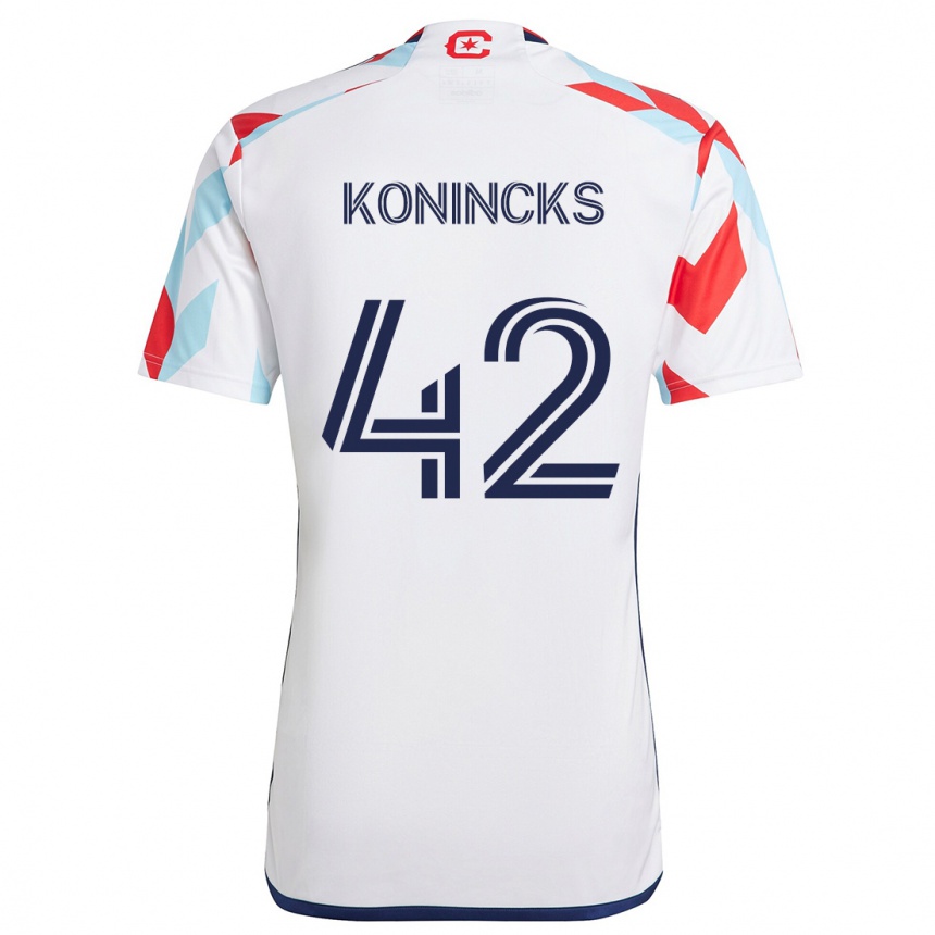 Kids Football Diego Konincks #42 White Red Blue Away Jersey 2024/25 T-Shirt Canada