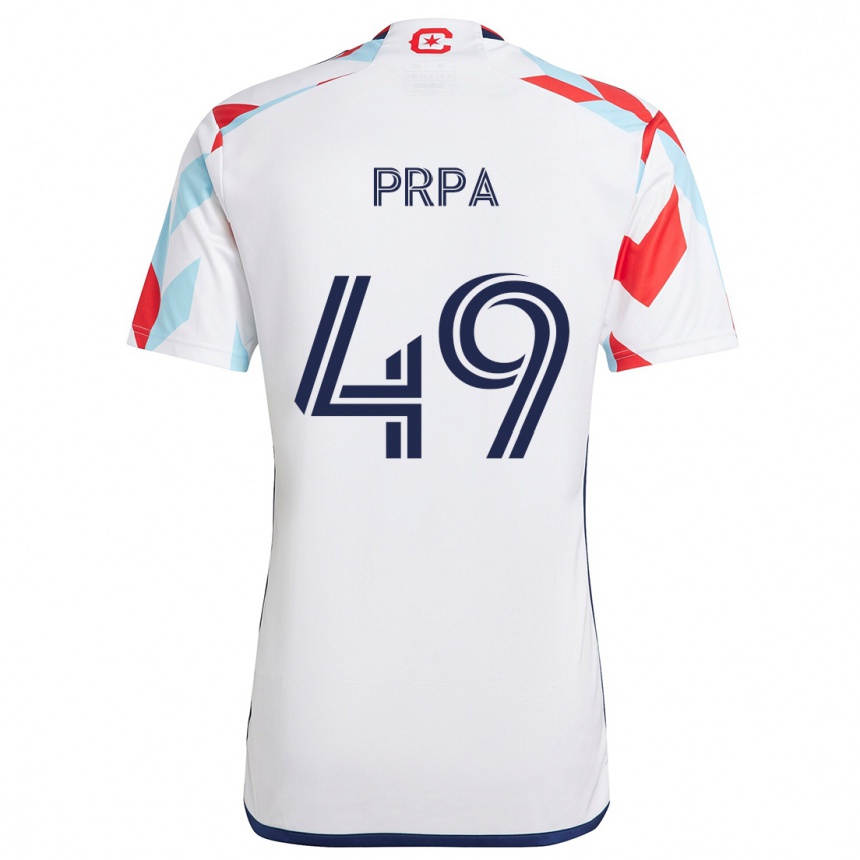 Kids Football Luka Prpa #49 White Red Blue Away Jersey 2024/25 T-Shirt Canada