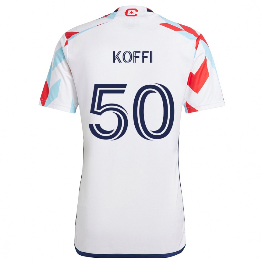 Kids Football Christian Koffi #50 White Red Blue Away Jersey 2024/25 T-Shirt Canada