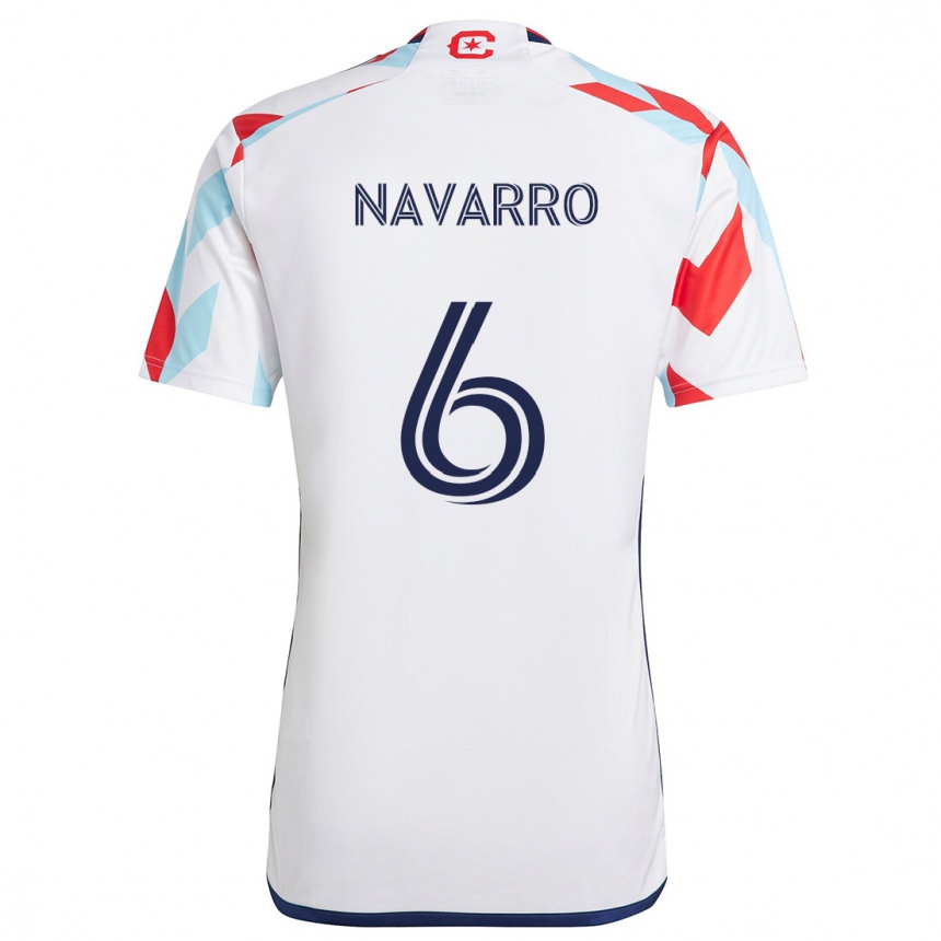 Kids Football Miguel Navarro #6 White Red Blue Away Jersey 2024/25 T-Shirt Canada