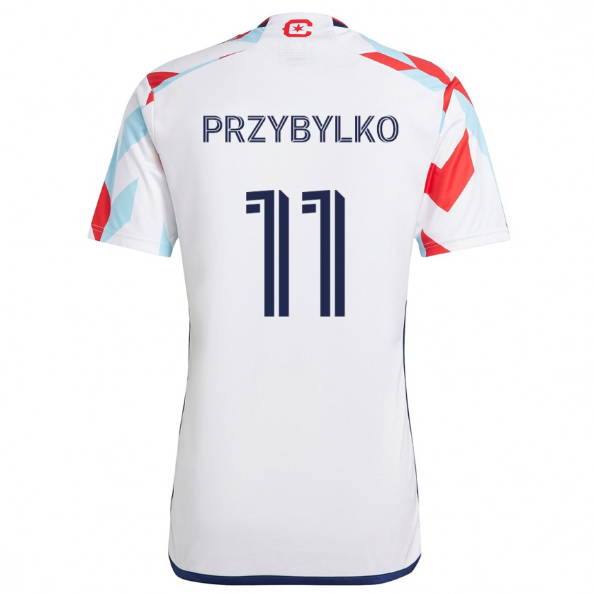 Kids Football Kacper Przybylko #11 White Red Blue Away Jersey 2024/25 T-Shirt Canada