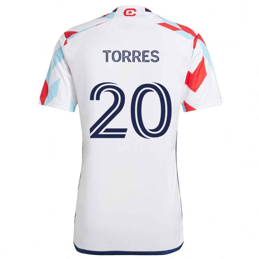 Kids Football Jairo Torres #20 White Red Blue Away Jersey 2024/25 T-Shirt Canada