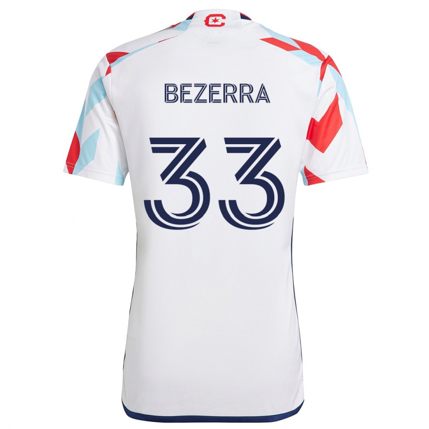 Enfant Football Maillot Victor Bezerra #33 Blanc Rouge Bleu Tenues Extérieur 2024/25 Canada