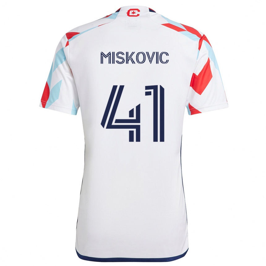 Kids Football Mihajlo Miskovic #41 White Red Blue Away Jersey 2024/25 T-Shirt Canada