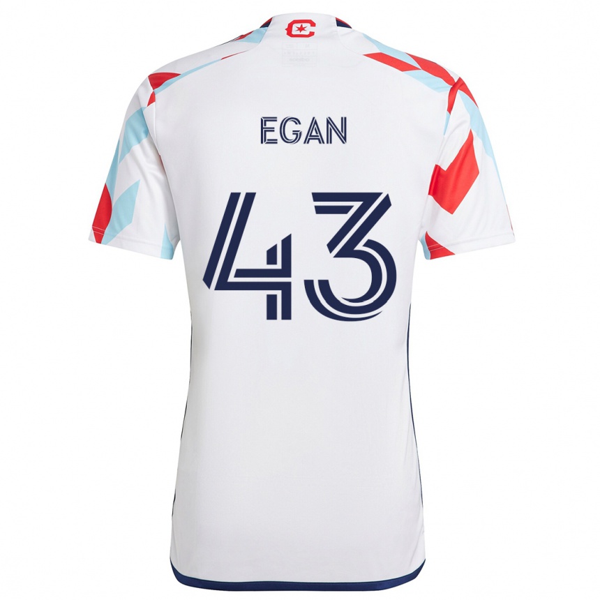 Enfant Football Maillot Noah Egan #43 Blanc Rouge Bleu Tenues Extérieur 2024/25 Canada