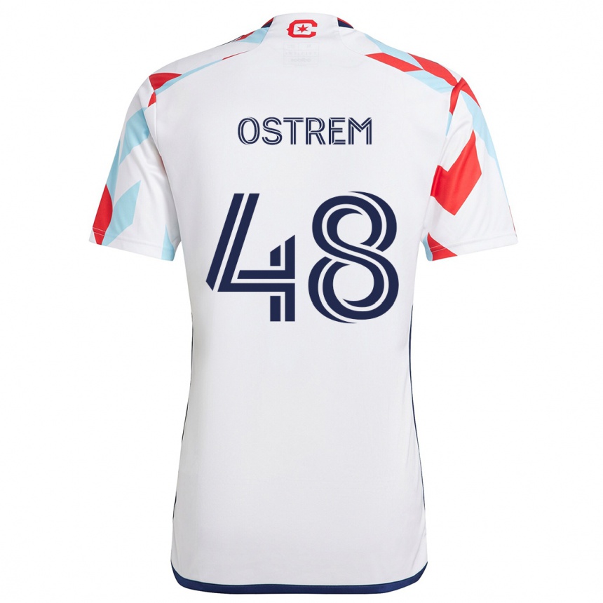 Enfant Football Maillot Charlie Ostrem #48 Blanc Rouge Bleu Tenues Extérieur 2024/25 Canada