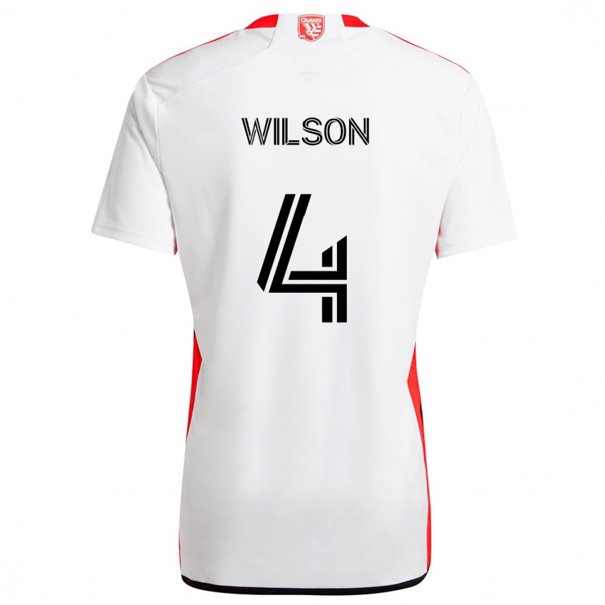 Kids Football Bruno Wilson #4 White Red Away Jersey 2024/25 T-Shirt Canada