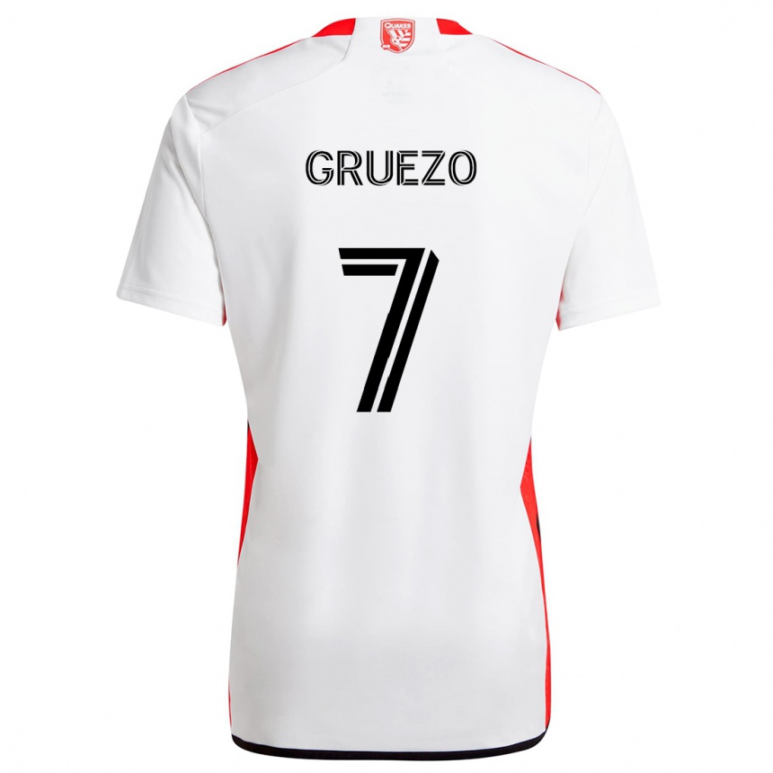 Kids Football Carlos Gruezo #7 White Red Away Jersey 2024/25 T-Shirt Canada