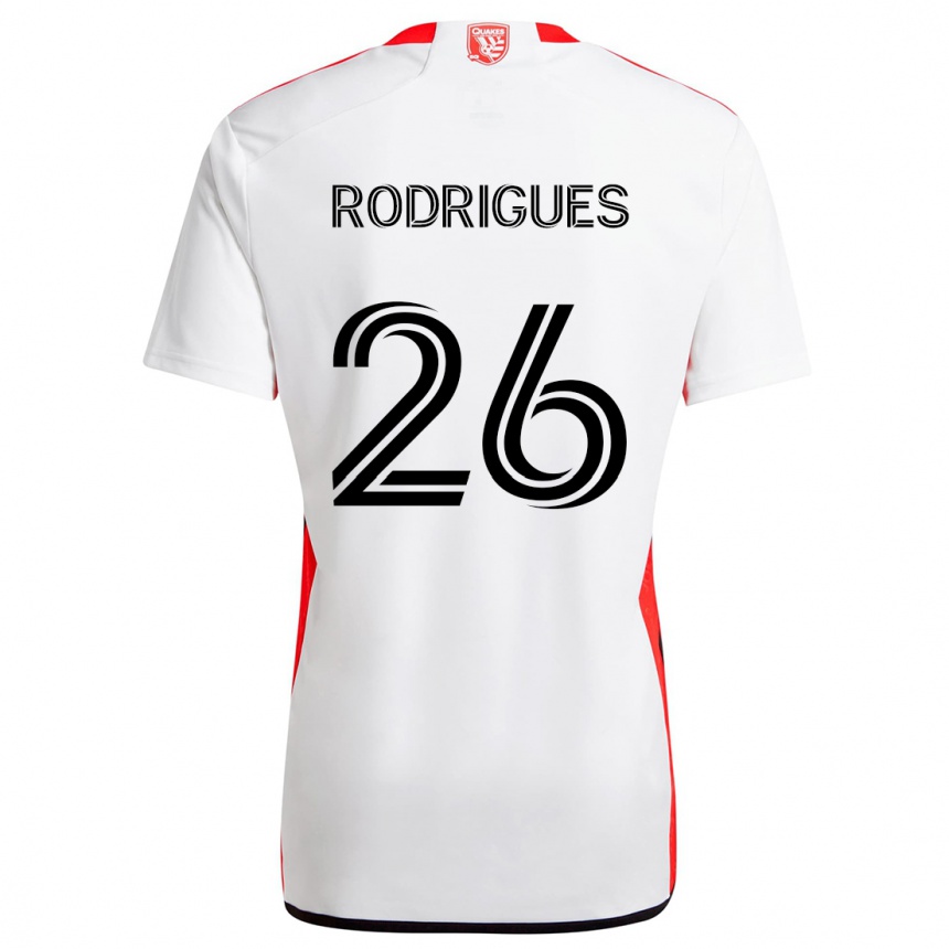 Kids Football Rodrigues #26 White Red Away Jersey 2024/25 T-Shirt Canada