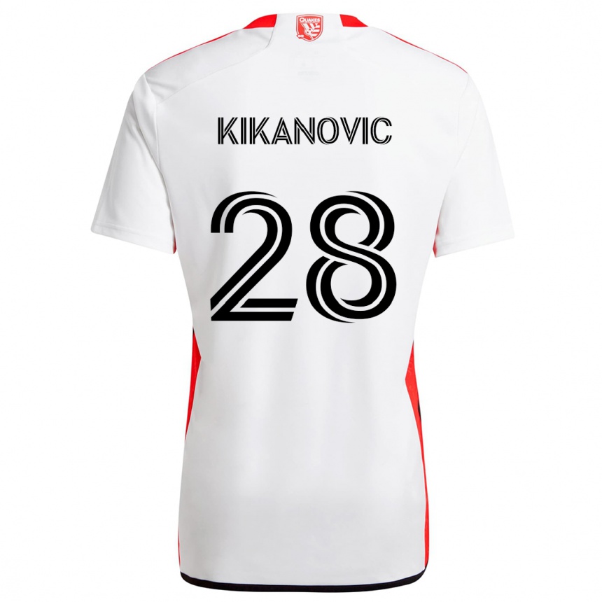 Kids Football Benjamin Kikanovic #28 White Red Away Jersey 2024/25 T-Shirt Canada