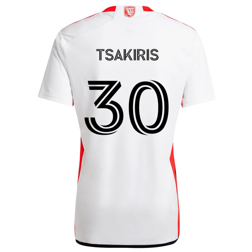 Kids Football Niko Tsakiris #30 White Red Away Jersey 2024/25 T-Shirt Canada