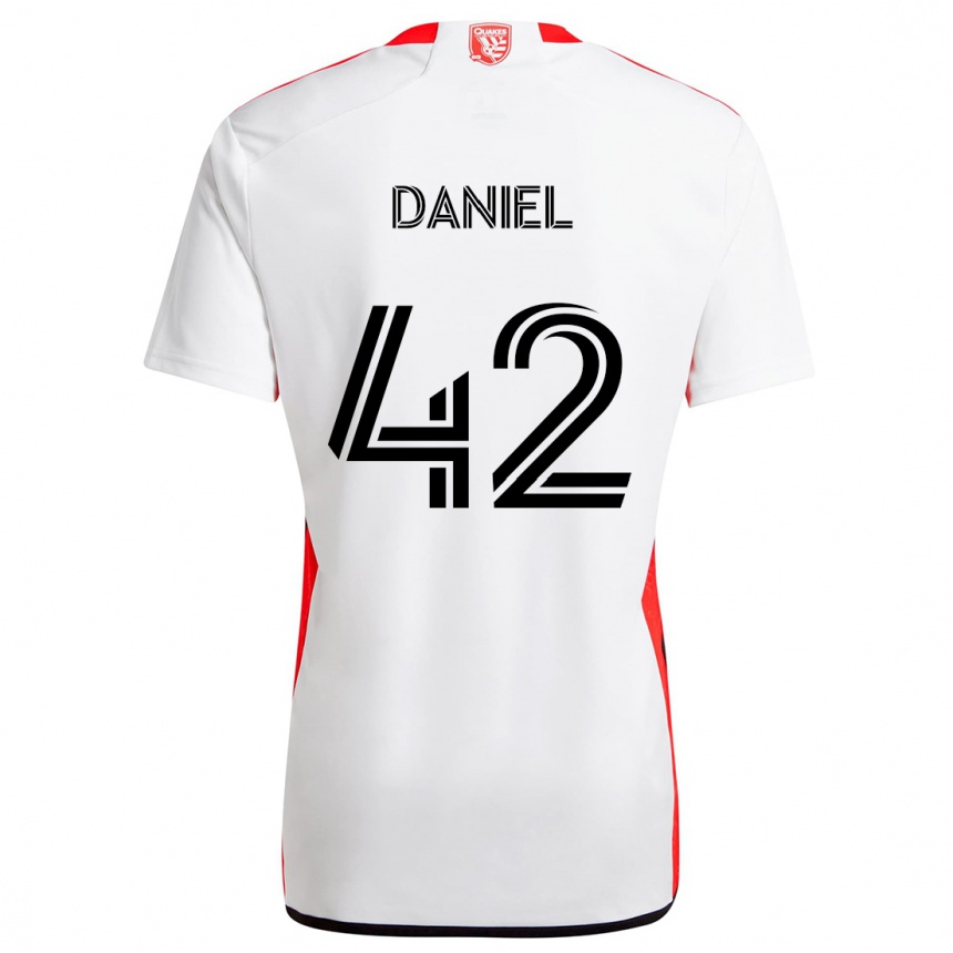 Kids Football Daniel #42 White Red Away Jersey 2024/25 T-Shirt Canada