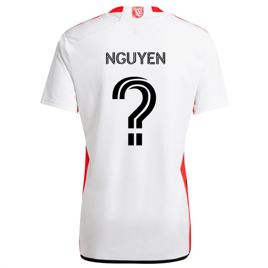 Kids Football Christopher Nguyen #0 White Red Away Jersey 2024/25 T-Shirt Canada