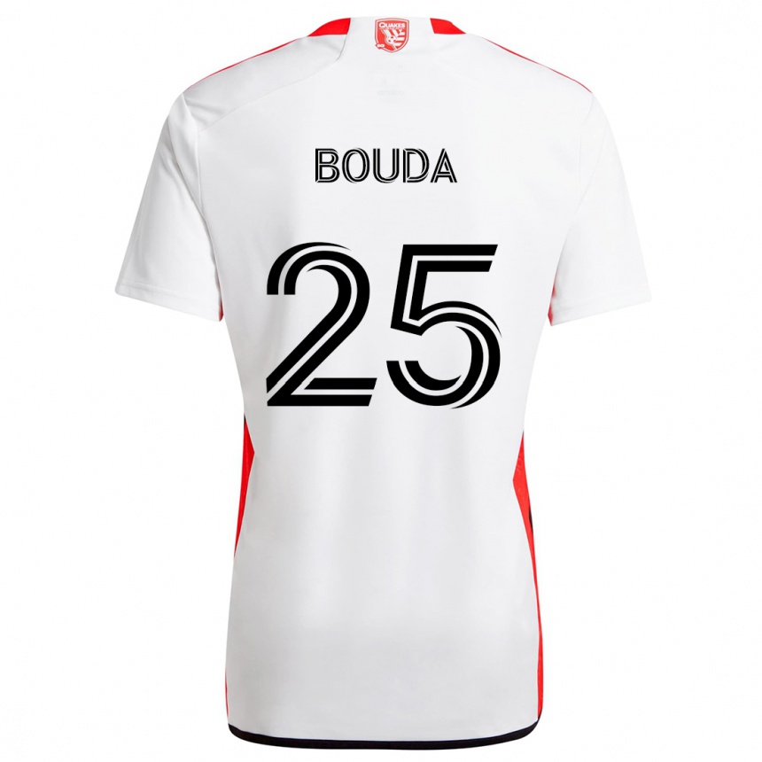 Kids Football Ousseni Bouda #25 White Red Away Jersey 2024/25 T-Shirt Canada