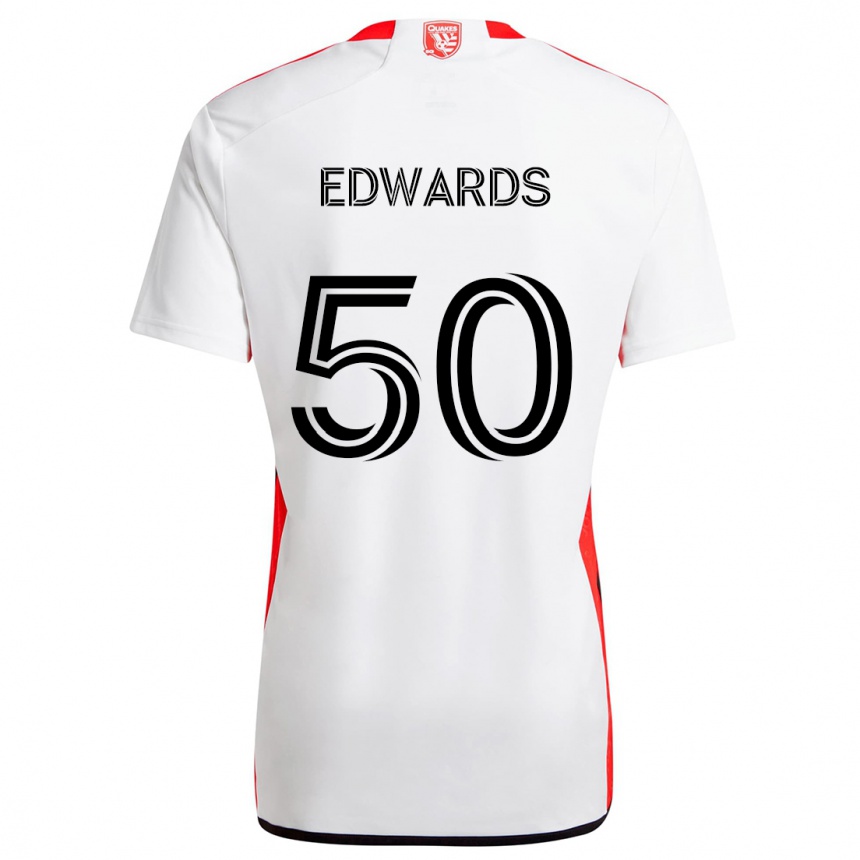 Kids Football Aaron Edwards #50 White Red Away Jersey 2024/25 T-Shirt Canada