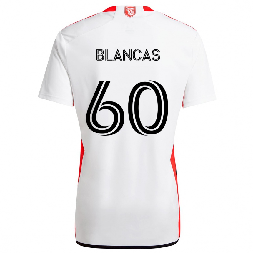 Kids Football Eduardo Blancas #60 White Red Away Jersey 2024/25 T-Shirt Canada