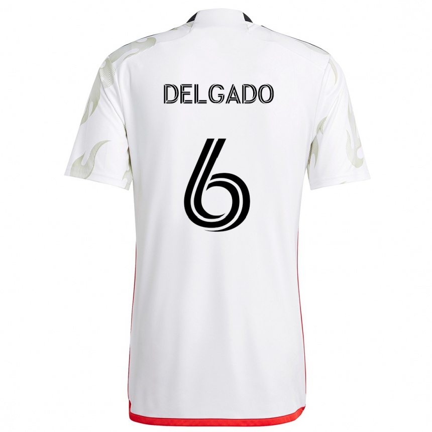 Kids Football Patrickson Delgado #6 White Red Black Away Jersey 2024/25 T-Shirt Canada