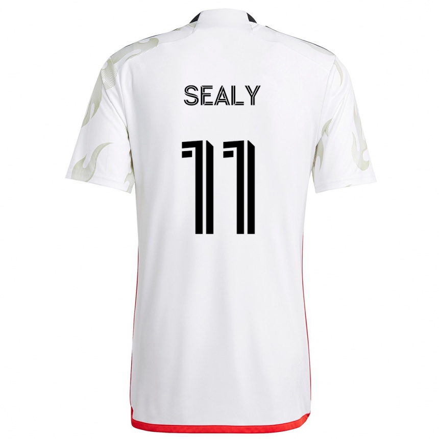 Kids Football Dante Sealy #11 White Red Black Away Jersey 2024/25 T-Shirt Canada