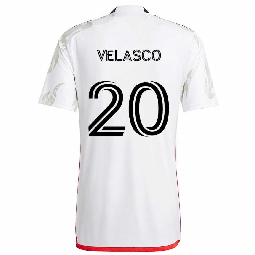 Kids Football Alan Velasco #20 White Red Black Away Jersey 2024/25 T-Shirt Canada