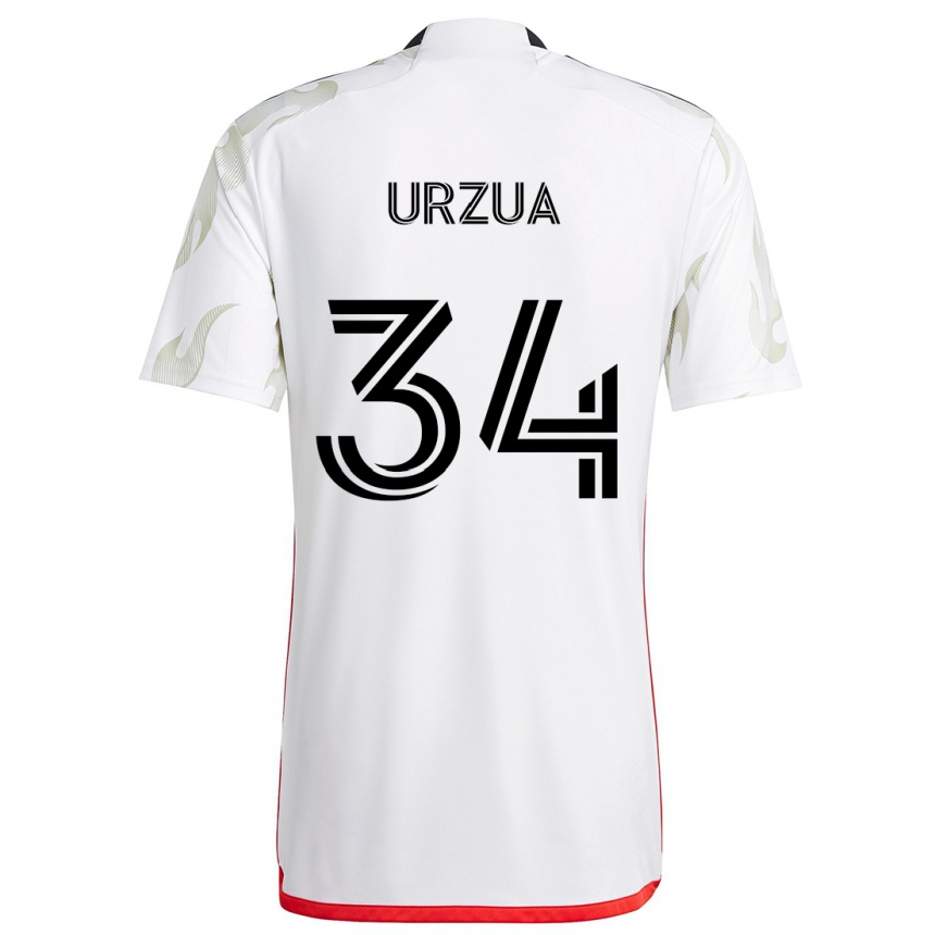 Kids Football Alejandro Urzua #34 White Red Black Away Jersey 2024/25 T-Shirt Canada