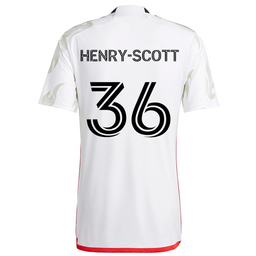 Enfant Football Maillot Malik Henry-Scott #36 Blanc Rouge Noir Tenues Extérieur 2024/25 Canada