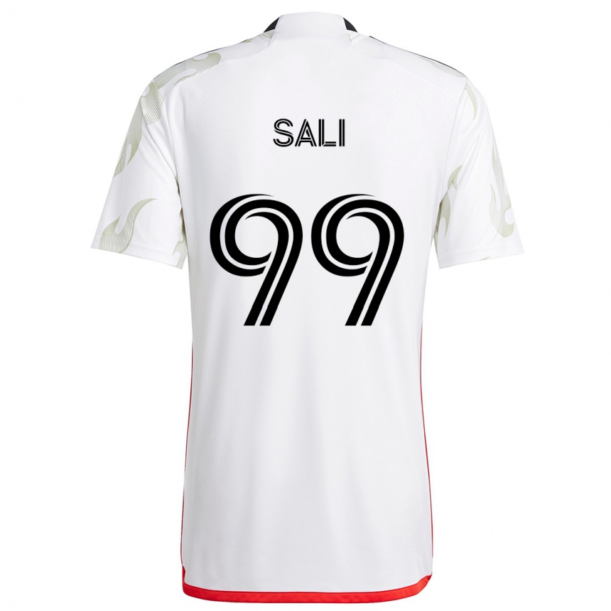 Kids Football Enes Sali #99 White Red Black Away Jersey 2024/25 T-Shirt Canada