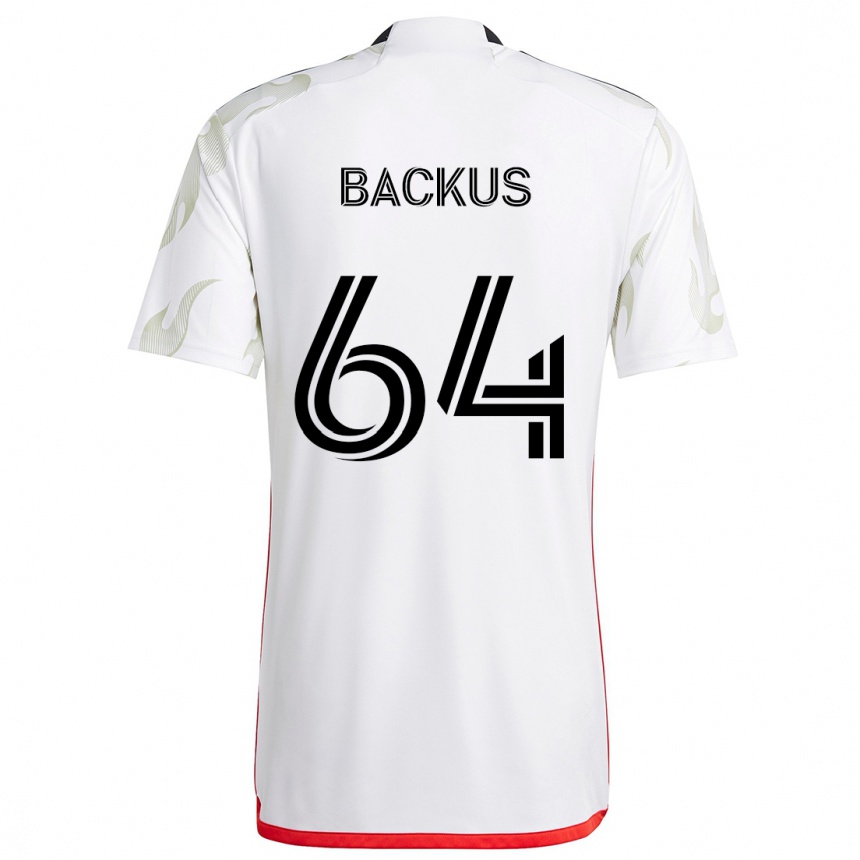 Kids Football Braeden Backus #64 White Red Black Away Jersey 2024/25 T-Shirt Canada